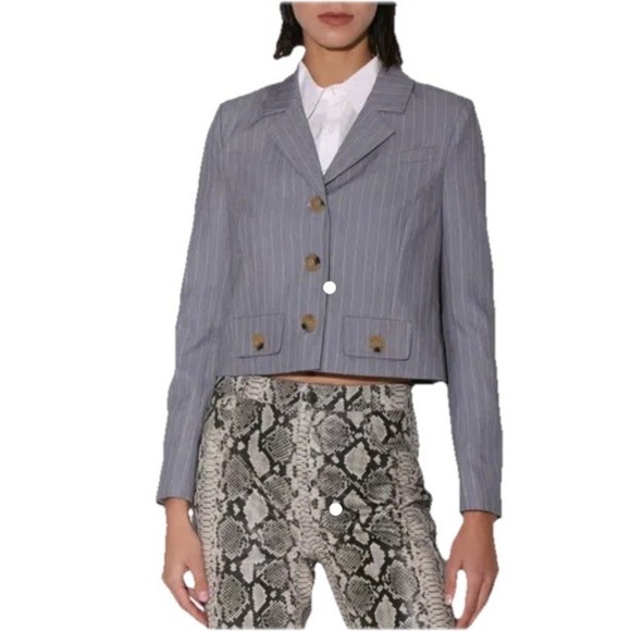 $268 WALTER BAKER Javi Jacket Women M Gray Heather Pin Stripe Work Career